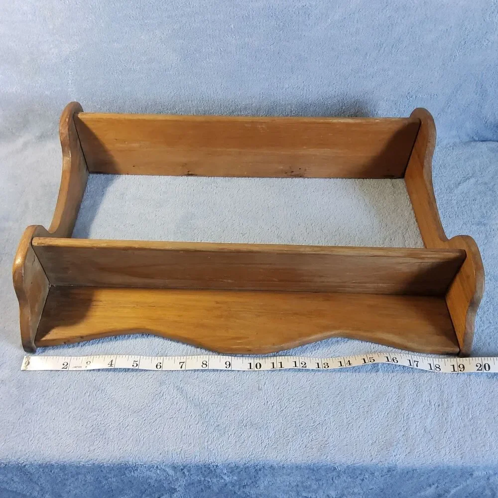 Vintage Wood 2 Tier Wall Shelf Country Rustic Spice Rack Display Scalloped 19.5
